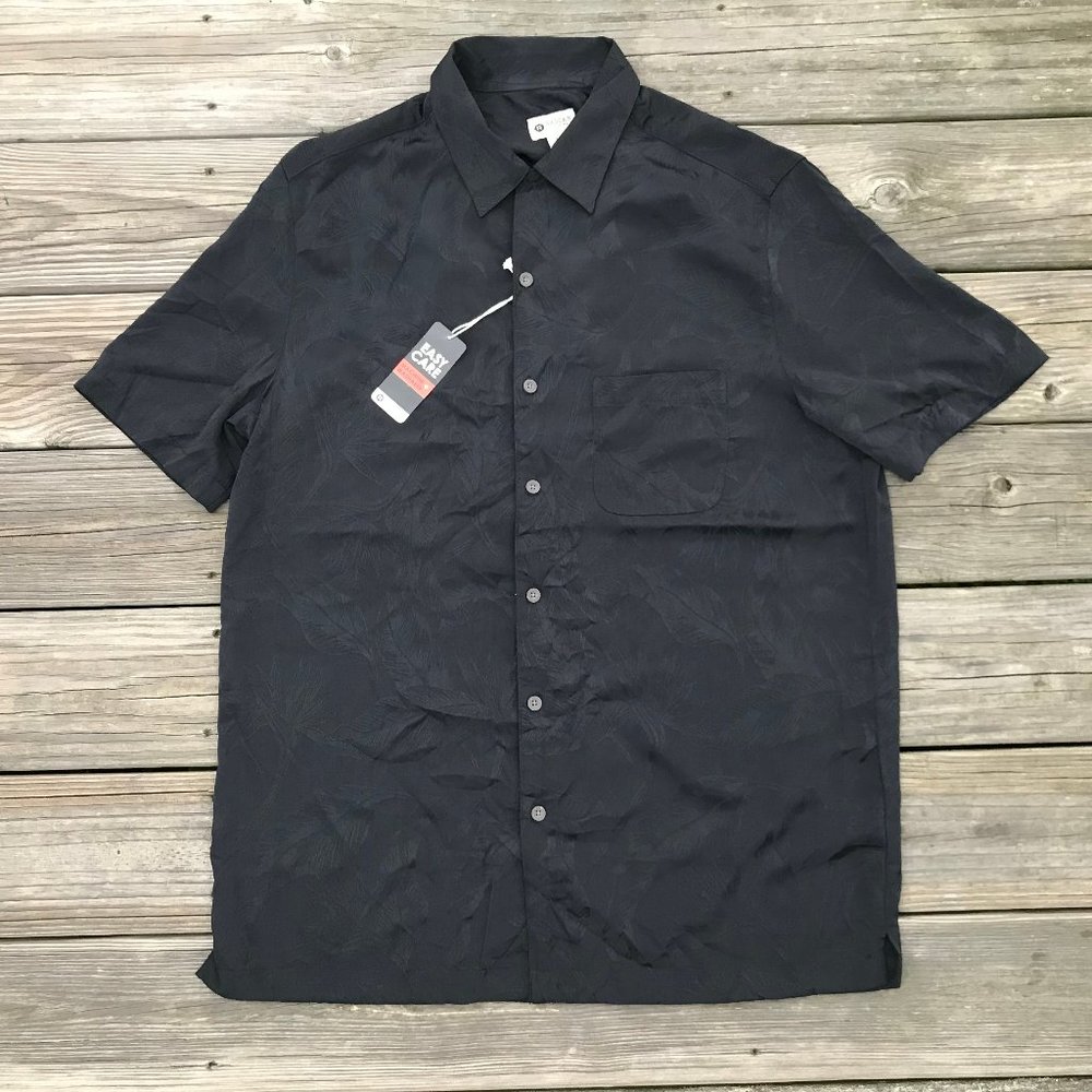 Haggar Men Shirt Short Sleeve Black Button Front S